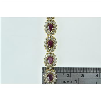14K 9.90 Ctw Pear Ruby Diamond Halo Tennis Yellow Gold Bracelet 7