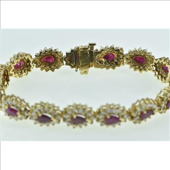 14K 9.90 Ctw Pear Ruby Diamond Halo Tennis Yellow Gold Bracelet 7