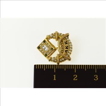 14K Alpha Kappa Kappa Victorian Seed Pearl Lapel Yellow Gold Pin/Brooch