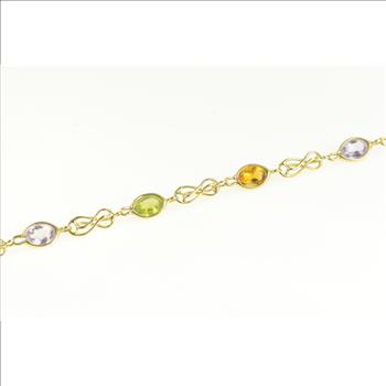 14K Amethyst Citrine Topaz Peridot Chain Yellow Gold Bracelet 7