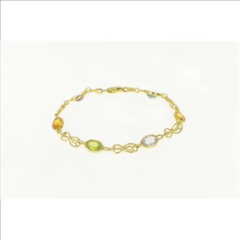 14K Amethyst Citrine Topaz Peridot Chain Yellow Gold Bracelet 7