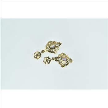 14K Amethyst Ornate Etruscan Revival Dangle Yellow Gold Earrings