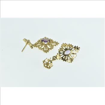 14K Amethyst Ornate Etruscan Revival Dangle Yellow Gold Earrings