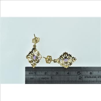 14K Amethyst Ornate Etruscan Revival Dangle Yellow Gold Earrings