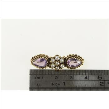 14K Amethyst Pearl Cluster Ornate Vintage Yellow Gold Pin/Brooch