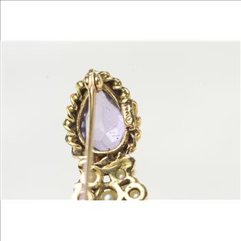 14K Amethyst Pearl Cluster Ornate Vintage Yellow Gold Pin/Brooch