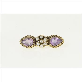14K Amethyst Pearl Cluster Ornate Vintage Yellow Gold Pin/Brooch