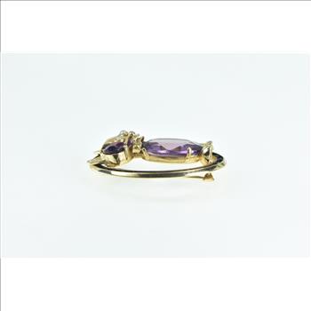 14K Amethyst Seed Pearl Syn. Sapphire Cat Oval Yellow Gold Pin/Brooch