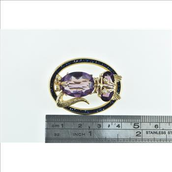 14K Amethyst Seed Pearl Syn. Sapphire Cat Oval Yellow Gold Pin/Brooch