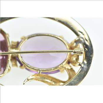14K Amethyst Seed Pearl Syn. Sapphire Cat Oval Yellow Gold Pin/Brooch