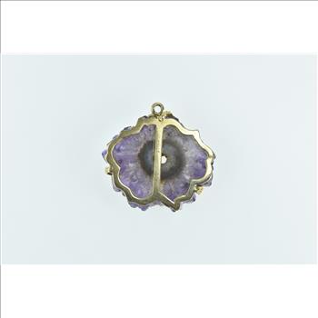 14K Amethyst Slice Geode Diamond Leaf Branch Yellow Gold Pendant