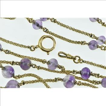 14K Amethyst Wheat Palma Link Layering Opera Chain Yellow Gold Necklace 97