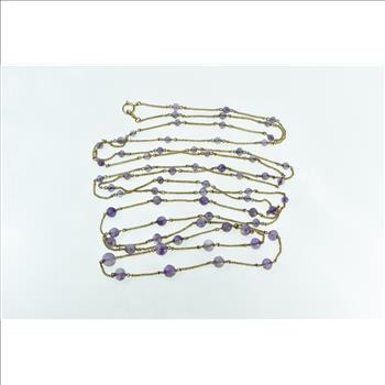 14K Amethyst Wheat Palma Link Layering Opera Chain Yellow Gold Necklace 97