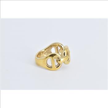 14K Anchor Chain Link Puffy Fashion Statement Yellow Gold Ring, Size 5.25