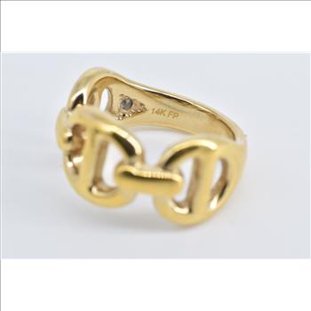 14K Anchor Chain Link Puffy Fashion Statement Yellow Gold Ring, Size 5.25