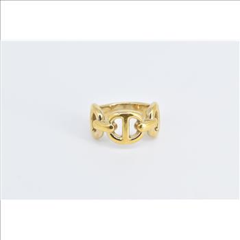 14K Anchor Chain Link Puffy Fashion Statement Yellow Gold Ring, Size 5.25