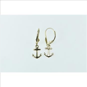14K Anchor Nautical Sailing Hope Symbol Dangle Yellow Gold Earrings
