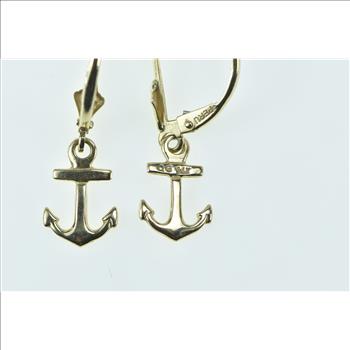 14K Anchor Nautical Sailing Hope Symbol Dangle Yellow Gold Earrings