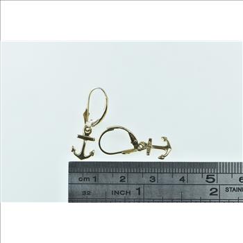 14K Anchor Nautical Sailing Hope Symbol Dangle Yellow Gold Earrings
