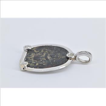 14K Ancient Coin Diamond Ruby Ornate Statement White Gold Pendant