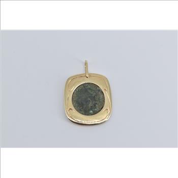 14K Ancient Coin Ornate Squared Statement Yellow Gold Pendant