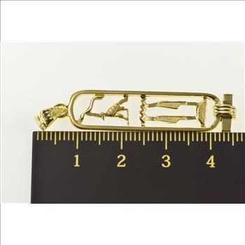 14K Ancient Egyptian Hieroglyphics Ornate Bar Yellow Gold Pendant