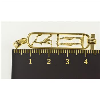 14K Ancient Egyptian Hieroglyphics Ornate Bar Yellow Gold Pendant