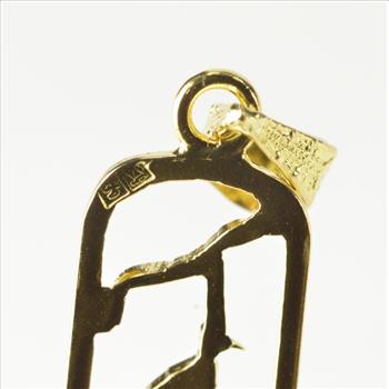 14K Ancient Egyptian Hieroglyphics Ornate Bar Yellow Gold Pendant