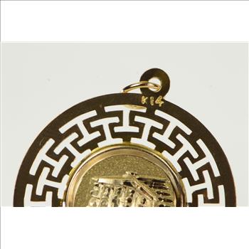 14K Ancient Greek Motif Parthenon Round Yellow Gold Charm/Pendant