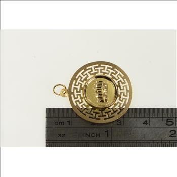 14K Ancient Greek Motif Parthenon Round Yellow Gold Charm/Pendant