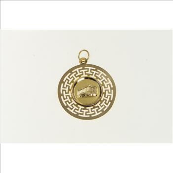 14K Ancient Greek Motif Parthenon Round Yellow Gold Charm/Pendant