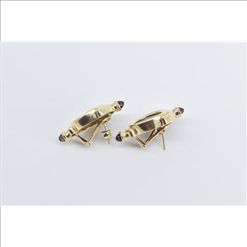14K Ancient Roman Coin Garnet French Clip Yellow Gold Earrings