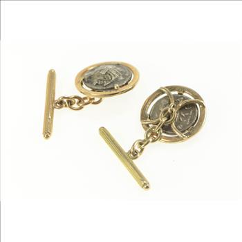 14K Ancient Roman Coin Tribute Bezel Statement Yellow Gold Cuff Links