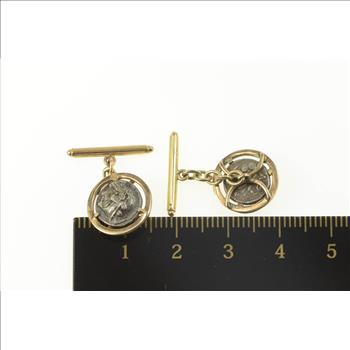 14K Ancient Roman Coin Tribute Bezel Statement Yellow Gold Cuff Links