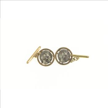 14K Ancient Roman Coin Tribute Bezel Statement Yellow Gold Cuff Links
