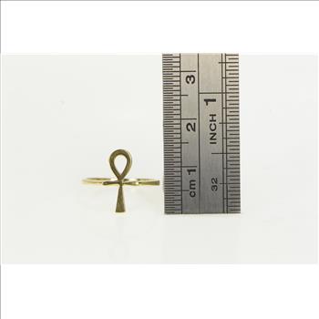 14K Ankh Ancient Egyptian Life Symbol African Yellow Gold Ring, Size 3.75