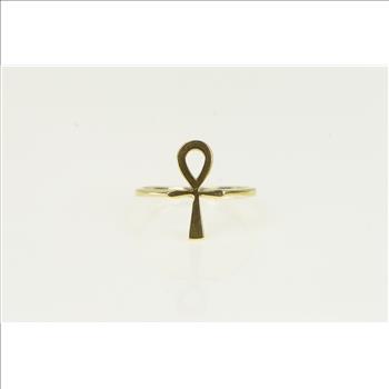 14K Ankh Ancient Egyptian Life Symbol African Yellow Gold Ring, Size 3.75