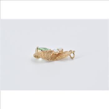 14K Apatite Opal Vintage Freeform Textured Yellow Gold Pendant
