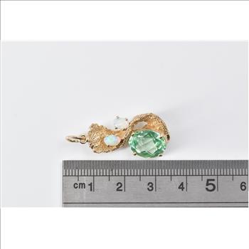 14K Apatite Opal Vintage Freeform Textured Yellow Gold Pendant