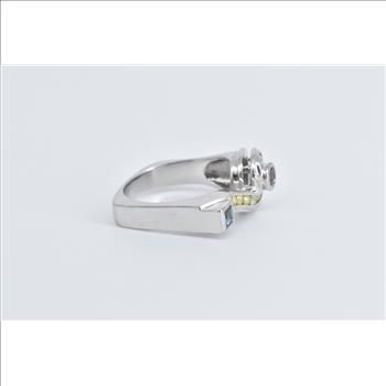 14K Aquamarine Tourmaline Diamond Question Mark White Gold Ring, Size 6.75