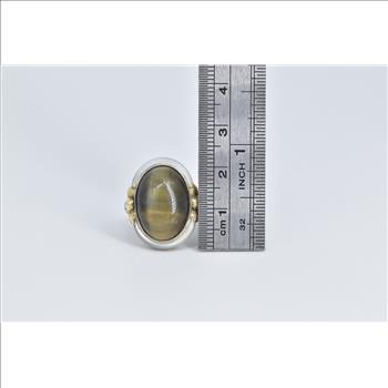 14K Art Deco Cat's Eye Mother of Pearl Filigree White Gold Ring, Size 8