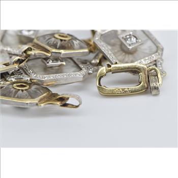 14K Art Deco Diamond Camphor Glass Syn Sapphire White Gold Bracelet 7