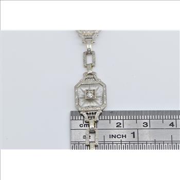 14K Art Deco Diamond Camphor Glass Syn Sapphire White Gold Bracelet 7