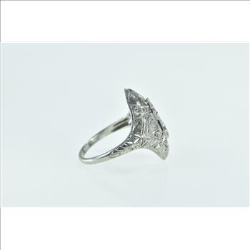14K Art Deco Diamond Filigree Engagement Setting Yellow Gold Ring, Size 6.5