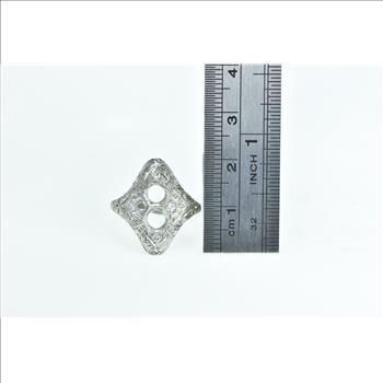 14K Art Deco Diamond Filigree Engagement Setting Yellow Gold Ring, Size 6.5