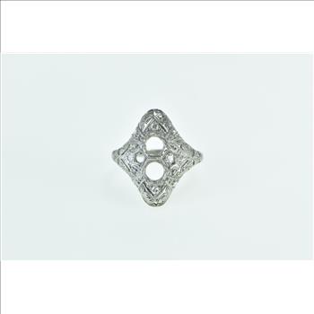 14K Art Deco Diamond Filigree Engagement Setting Yellow Gold Ring, Size 6.5
