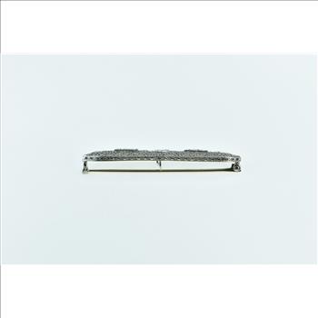 14K Art Deco Diamond Filigree Ornate Bar White Gold Pendant/Pin