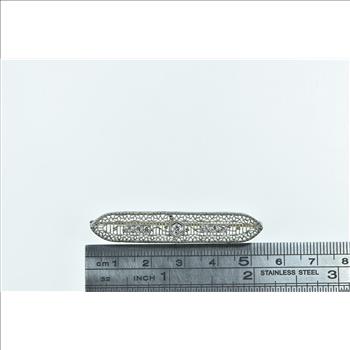 14K Art Deco Diamond Filigree Ornate Bar White Gold Pendant/Pin