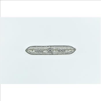 14K Art Deco Diamond Filigree Ornate Bar White Gold Pendant/Pin