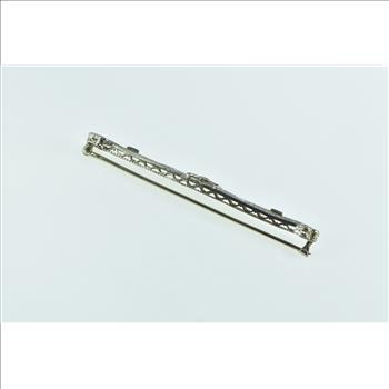14K Art Deco Diamond Sapphire Filigree Bar White Gold Pin/Brooch